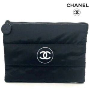 CHANEL Black Puffer Cosmetic Zip Pouch with White CC Logo